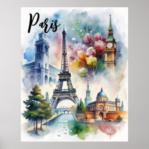 Historische Sehenswürdigkeiten von Paris Poster