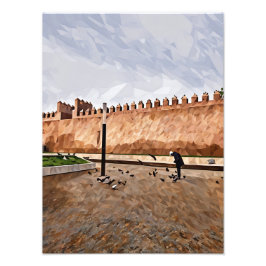 Historische Stadtmauer mit Fütternd Taube Fotodruck