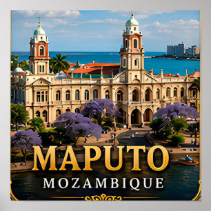 Historische Station Maputo und Ozeanfront-Eleganz Poster