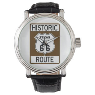Historische Texas Route 66 Black Leather Watch Armbanduhr