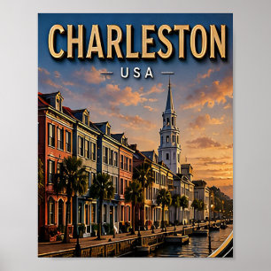 Historische Uferpromenade von Charleston und Rainb Poster