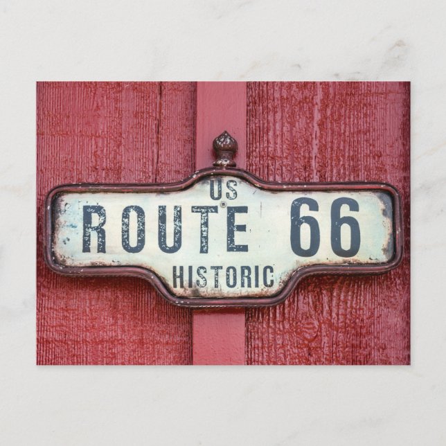Historische US-Route 66 Zeichen auf Rot Postkarte (Vorderseite)