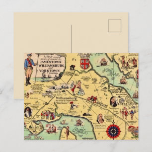 Historische Williamsburg-Karte Postkarte