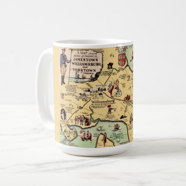 Historische Williamsburg-Karten-Tasse Kaffeetasse (Vorderseite Links)