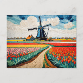 Historische Windmühle in blühender Landschaft Feiertagspostkarte