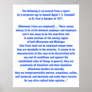 Historischer Bericht 1917 USA über finnische Arbei Poster