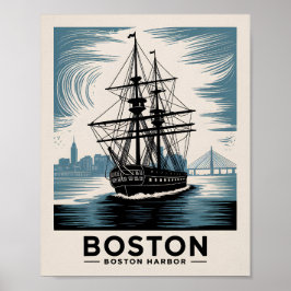 Historischer Boston Hafen Massachusetts Schiff Vin Poster