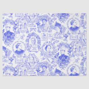 Historischer Feminist geht mit blauem Toile voran Seidenpapier