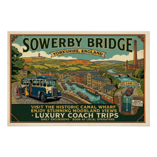 Historischer Sowerby Bridge Kanalhafen Vintage-Kun Poster