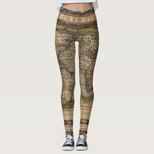 Historischer Vintager Weltkarte Leggings (Vorderseite)