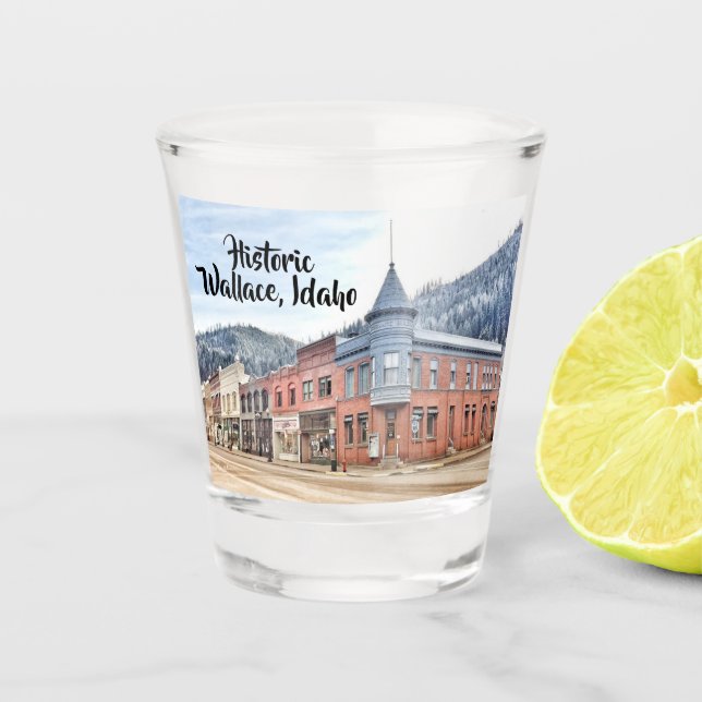 Historischer Wallace Idaho Schnapsglas (Vorderseite)
