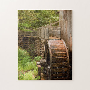 Historisches altes Mühlen- und Wasserrad-Puzzle Puzzle