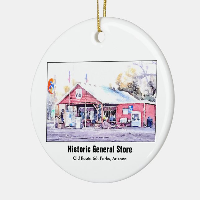 Historisches Arizona-Gemischtwarenladen-Aquarell Keramik Ornament (Links)