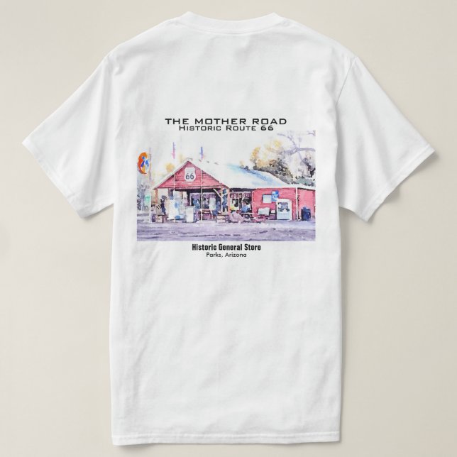 Historisches Arizona-Gemischtwarenladen-Aquarell T-Shirt (Design Rückseite)