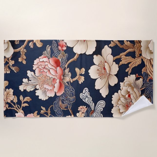 Historisches chinesisches Stoffmuster Strandtuch (Vorderseite)