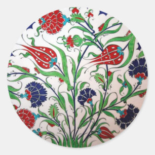 Historisches Dianthus- und Tulpenmuster - Fliesenk Runder Aufkleber