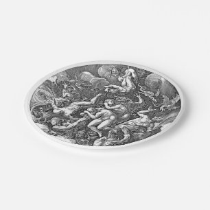 Historisches Gotisches Kunstwerk in die Hölle fall Pappteller