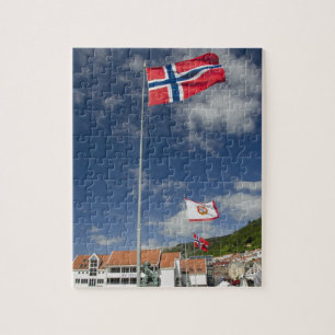 Historisches Hafengebiet von Bergen downtown mit F Puzzle