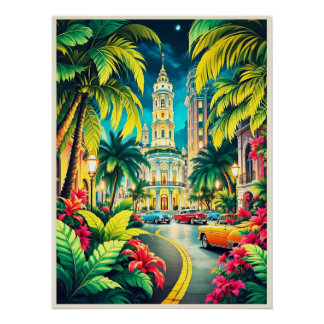 Historisches Havanna bei Nacht Poster. Poster