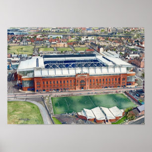 Historisches Ibrox-Stadion Glasgow Aquarell-Kunst Poster