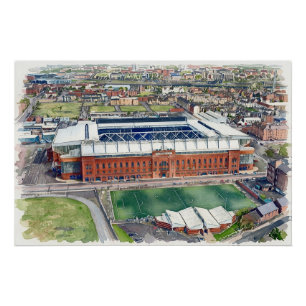 Historisches Ibrox-Stadion Glasgow Aquarell-Kunst Poster