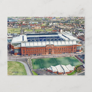 Historisches Ibrox-Stadion Glasgow Aquarell-Kunst Postkarte