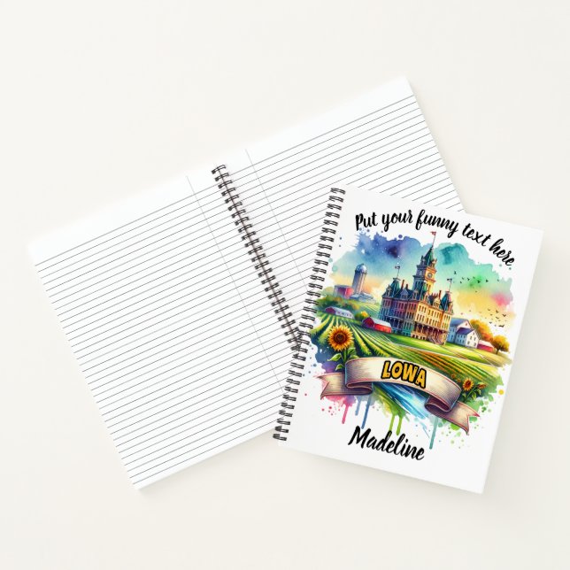 Historisches Iowa Gebäude in farbenfrohen Feldern Notizbuch (Innenseite)