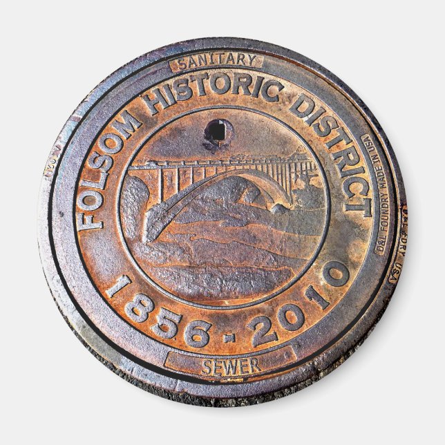 Historisches Manhole Cover: Folsom, Kalifornien Magnet (Vorne)