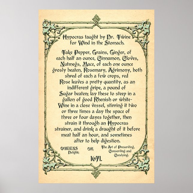 Historisches Rezept für den Wind im Magen, Poster (Vorne)