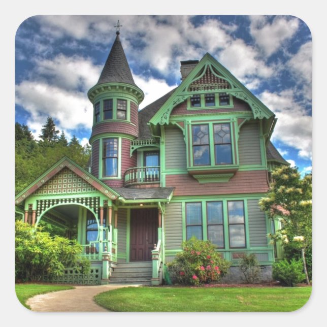 Historisches Schloss in den 40er Jahren Quadratischer Aufkleber (Vorderseite)