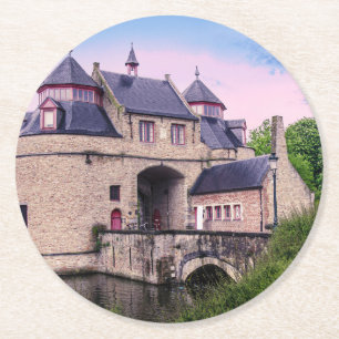 Historisches Stadttor in Brügge Runder Pappuntersetzer