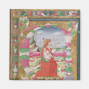 Historisierter Buchstabe 'E' mit der Figur des Kön Magnet