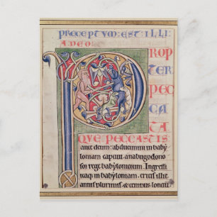 Historisiertes anfängliches 'P', das eine Wildjagd Postkarte