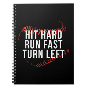 Hit Hard Run Fast Turn Verlassen Funny Baseball Pl Notizblock