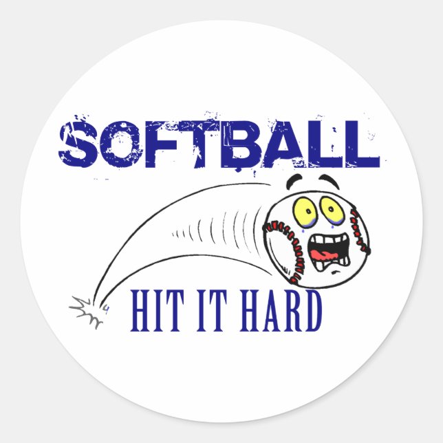 Hit it Hard Softball Runder Aufkleber (Vorderseite)