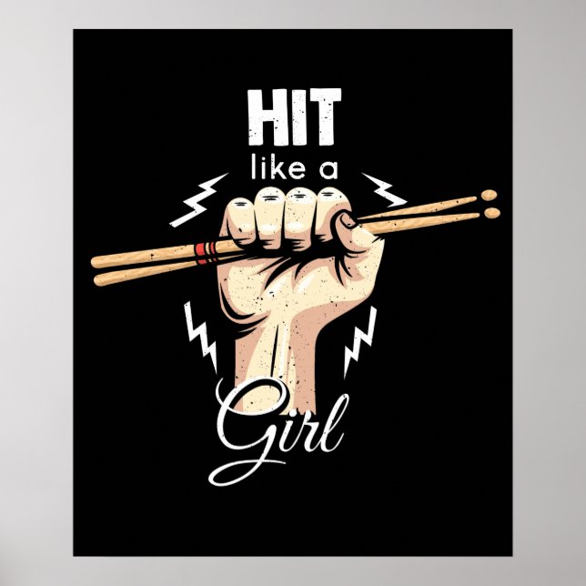 Hit like a Girl Drummer and Drum stick Poster (Vorne)