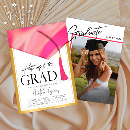 Hit off to Grad Pink & Gold Abschluss Foto Einladung