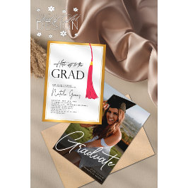 Hit off to Grad Pink Gold Tassel Abschluss Foto Einladung