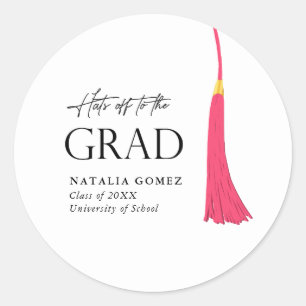 Hit Off to Grad Pink & Gold Tassel Abschluss Runder Aufkleber