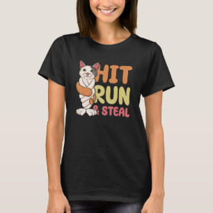 Hit Run & Steal Baseball Twisted Bat Katze Funny S T-Shirt