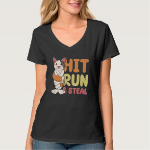 Hit Run & Steal Baseball Twisted Bat Katze Funny S T-Shirt