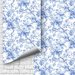 Hit Traditional Blue Toile Roses Floral Wallpaper Tapete