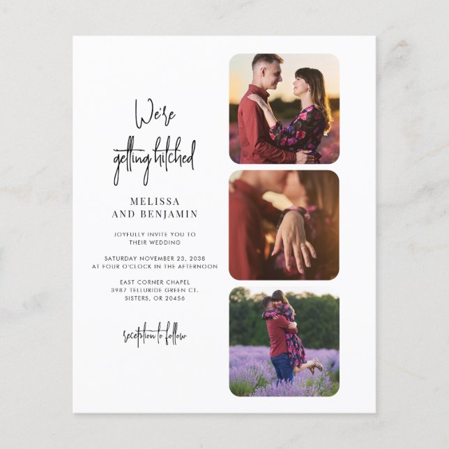 Hitched Foto Collage Hochzeit Einladung (Vorderseite)