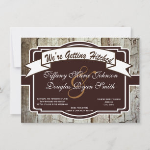 Hitched Rustic Wood Wedding Einladungen
