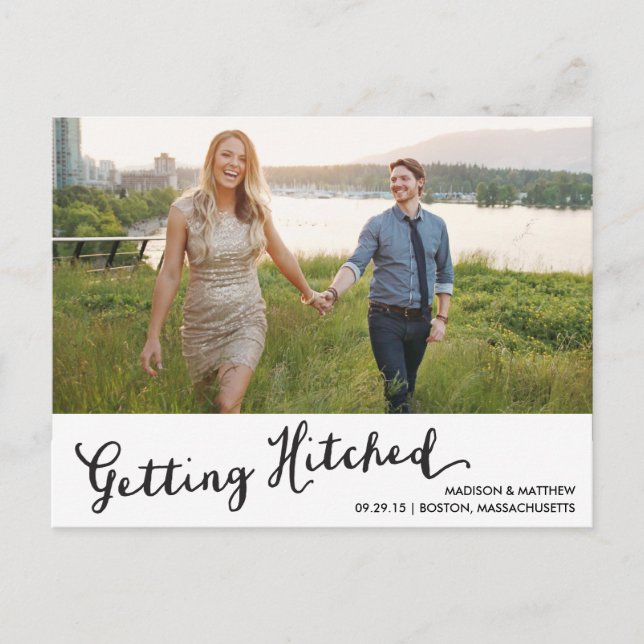Hitched | Save the Date Postkarte (Vorderseite)