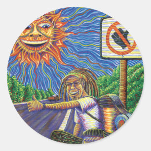 Hitchiking Hobo Runder Aufkleber