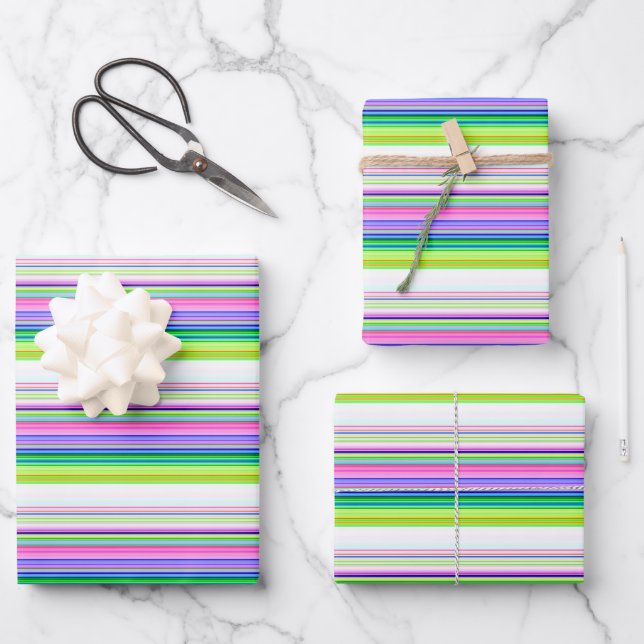 Hitzewallungen Neonstreifen Geschenkpapier Set (Vorderseite)