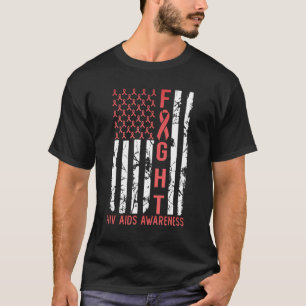 HIV Aids Awareness Dezember Monat USA Flag Ribbon T-Shirt