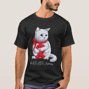HIV AIDS-Bewusstseinsmonat Rotes Band Katze T-Shirt