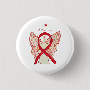 HIV Awareness Ribbon Angel Custom Art Button